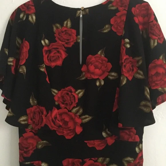 City Chic Jumpsuit Red Rose Black Plus Size 14 wide leg pockets